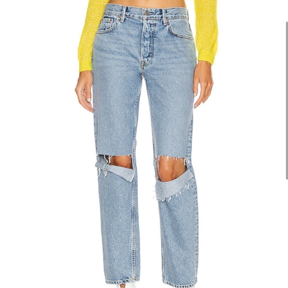 Grlfrnd Helena Distress Ripped Knee Straight Leg Jean 26